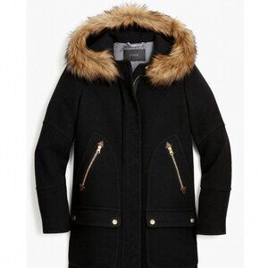 J. CREW Chateau Parka in Italian Stadium Cloth Wool Black Size 10